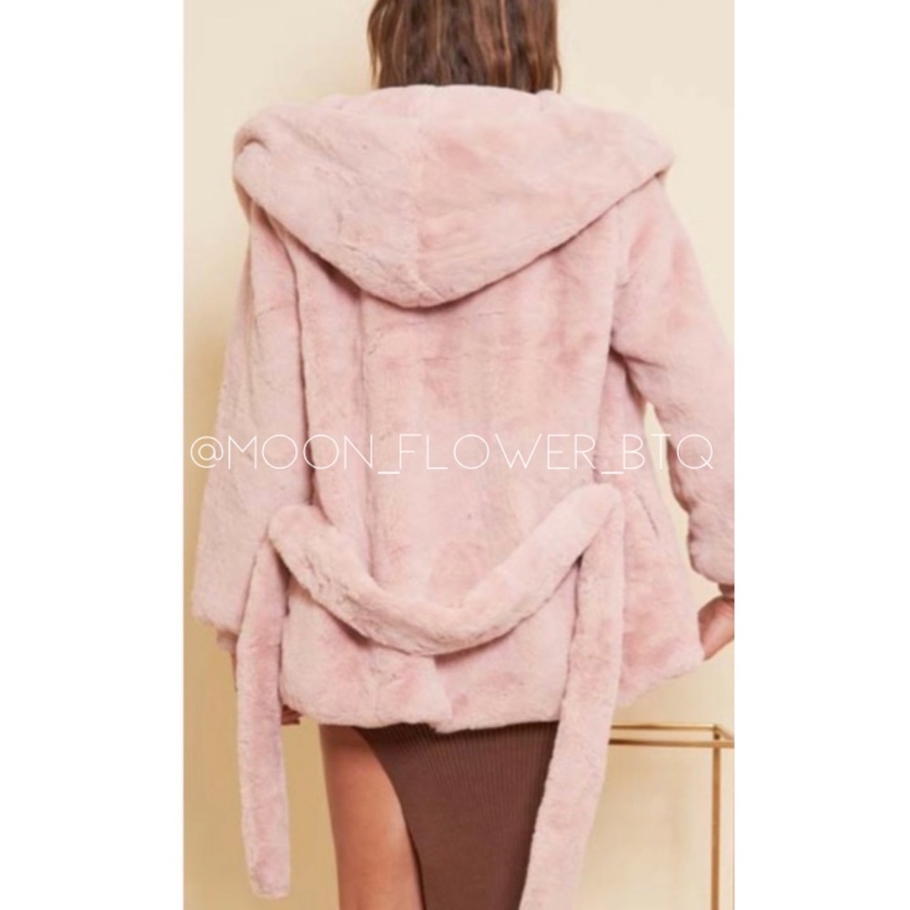 Blush Pink Belted Faux Fur Jacket - Picture 3 of 4